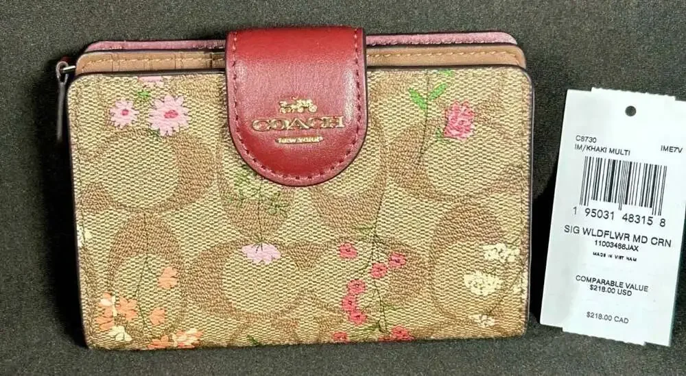 Coach Medium Corner Zip Wallet In Signature Canvas Wildflower Print C8730